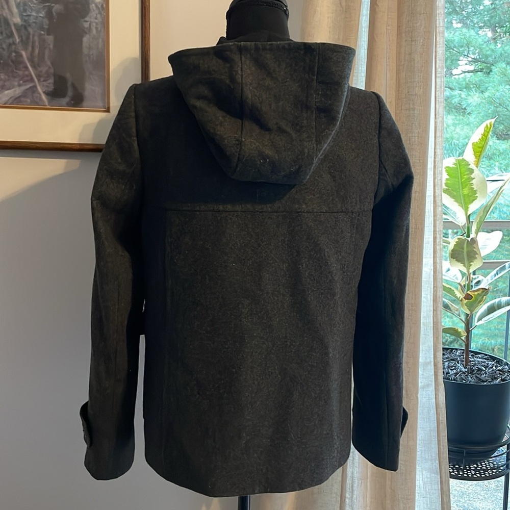 J. Crew Toggle Hooded Wool Coat Dark Gray Charcoal Zipper Women's Size 2 Duffle - Picture 5 of 7